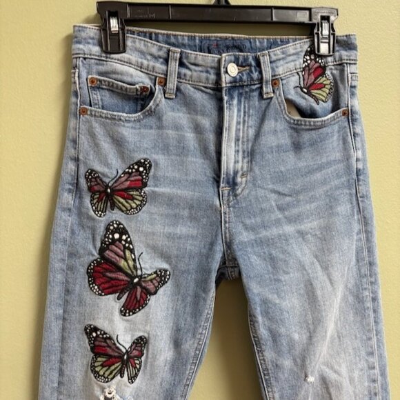 Lucky Brand Womens Y2K Jeans Bridgette Straight Size 26 Butterfly Embroidered - Picture 2 of 13